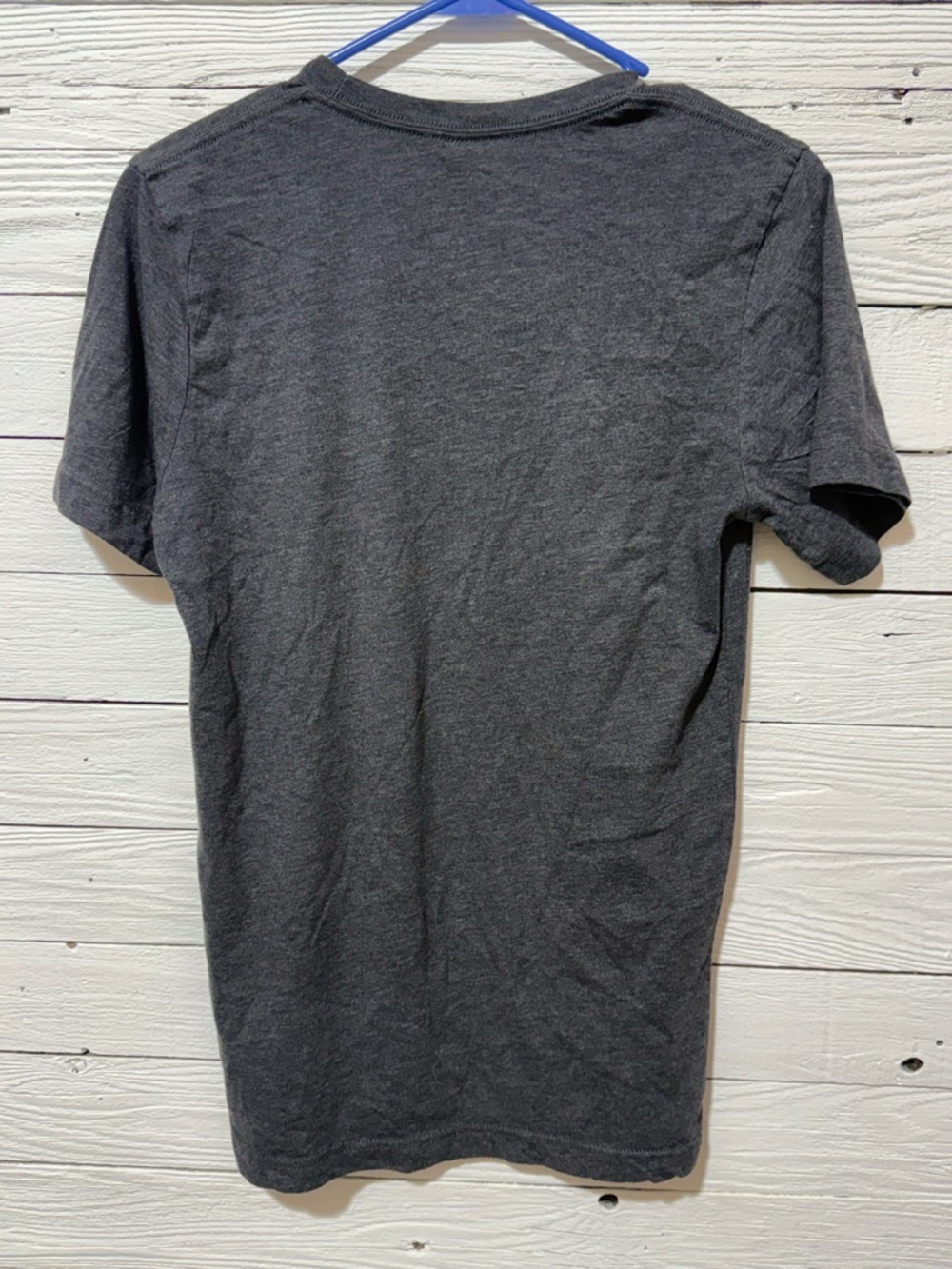 Bella Canvas Dark Heather Gray Tee with Blue Tag Accent - Picture 4 of 4